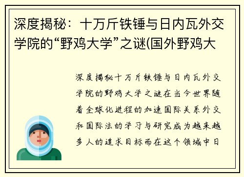深度揭秘：十万斤铁锤与日内瓦外交学院的“野鸡大学”之谜(国外野鸡大学什么意思)